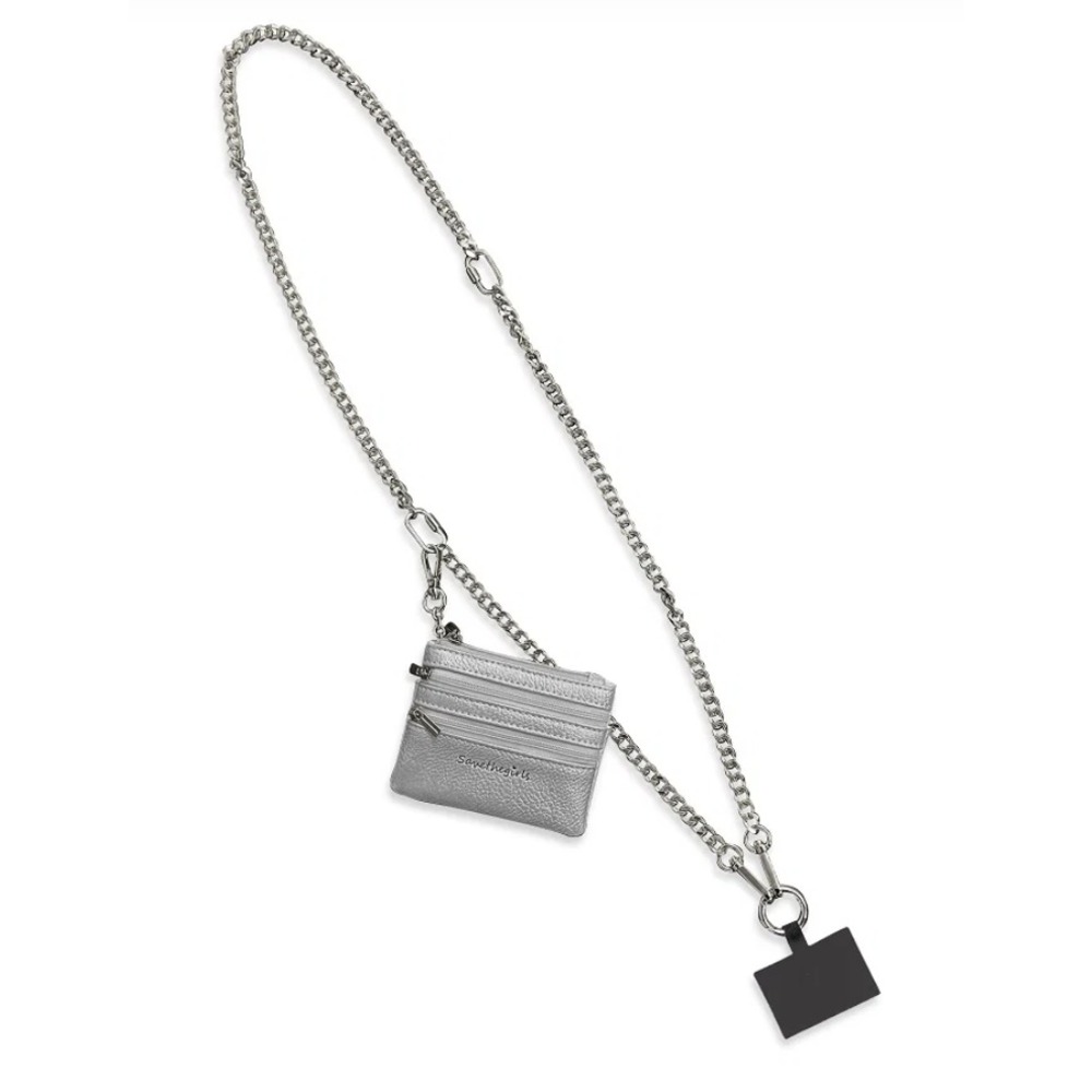 NEW SAVE THE GIRLS Silver Chain Pouch Crossbody Clip & Go Cell Phone Wallet